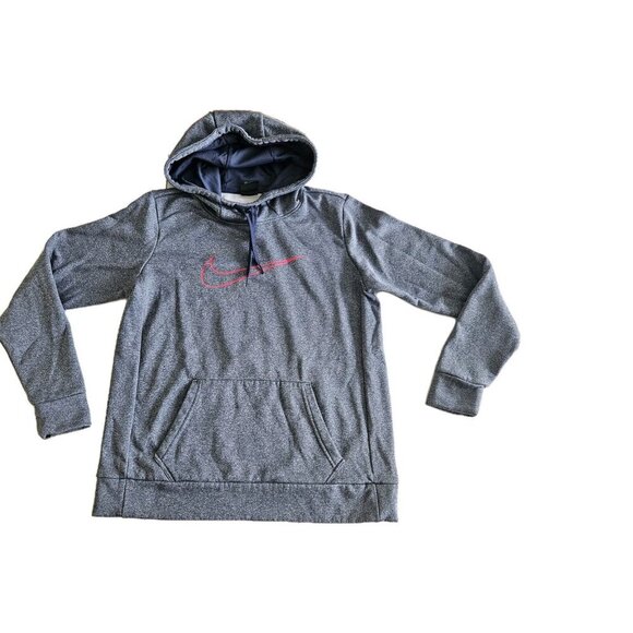 Nike Hoodie Women M Heathered Gray LS Swoosh Dri Fit Kanga Pocket JDI Athleisure - Picture 1 of 15